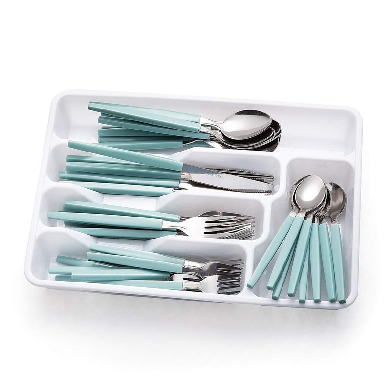 Cutiset 40 piece Stainless Steel Kitchen Flatware set with organizer, Camping Silverware set with color handles set of 8 - Image 1